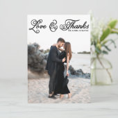 白いカーリースクリプトの愛と感謝してい写真の結婚種類 サンキューカード (スタンド正面)