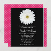 白いガーベラのデイジーのピンクの水玉模様のブライダルシャワー 招待状 (正面/裏面)