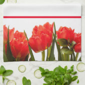 白いキッチンタオルに無地の赤いチューリップ キッチンタオル (折り畳み)