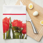 白いキッチンタオルに無地の赤いチューリップ キッチンタオル (四つ折り)