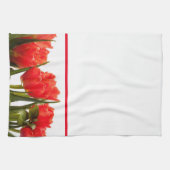 白いキッチンタオルに無地の赤いチューリップ キッチンタオル (横)