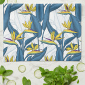 白いキッチンタオルの上の楽園の花の鳥 キッチンタオル (折り畳み)