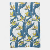 白いキッチンタオルの上の楽園の花の鳥 キッチンタオル (縦)