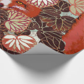 白いキツネと離れ葉の間の赤い ラッピングペーパー (角)