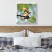 白いキャップ付き雀 キャンバスプリント (インサイチュ (寝室))