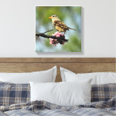 白いキャップ付き雀 キャンバスプリント (インサイチュ (寝室))