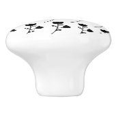 白いキャビネットのノブのカスタムで黒い花 セラミックノブ (側面)