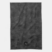 白いキラキラ模様のラグジュアリーな黒の背景 キッチンタオル (縦)
