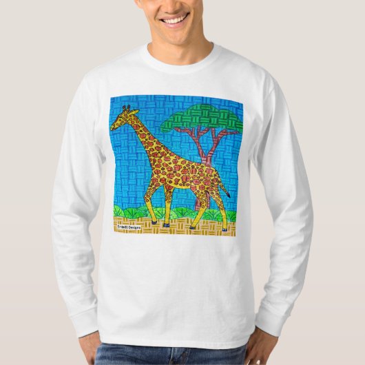 白いキリン - メンズ長袖シャツ Tシャツ (正面)