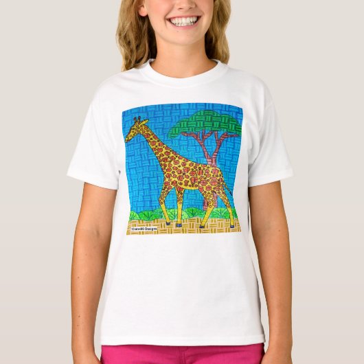 白いキリン - 女の子のシンプルTシャツ Tシャツ (正面)