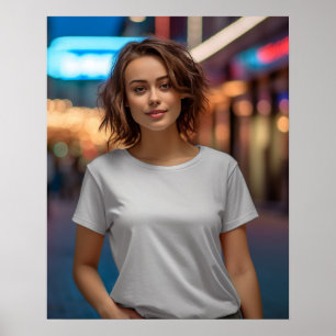 白いギラン空白のドTシャツを着た素敵なモデル ポスター