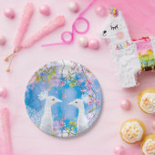 白いクジャクと咲く桜/ロマンチックな愛 ペーパープレート (パーティー)