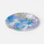 白いクジャクと咲く桜/ロマンチックな愛 ペーパープレート (アングル)