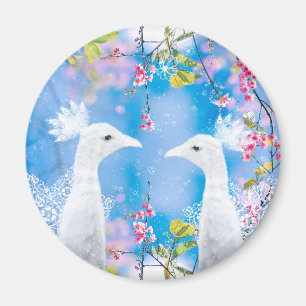 白いクジャクと咲く桜/ロマンチックな愛 マグネット