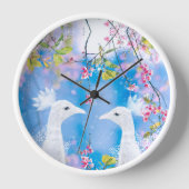 白いクジャクと咲く桜/ロマンチックな愛 壁時計 (正面)