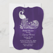 白いクジャクの紫のプリンセスシャワー 招待状 (正面)