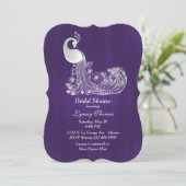 白いクジャクの紫のプリンセスシャワー 招待状 (スタンド正面)