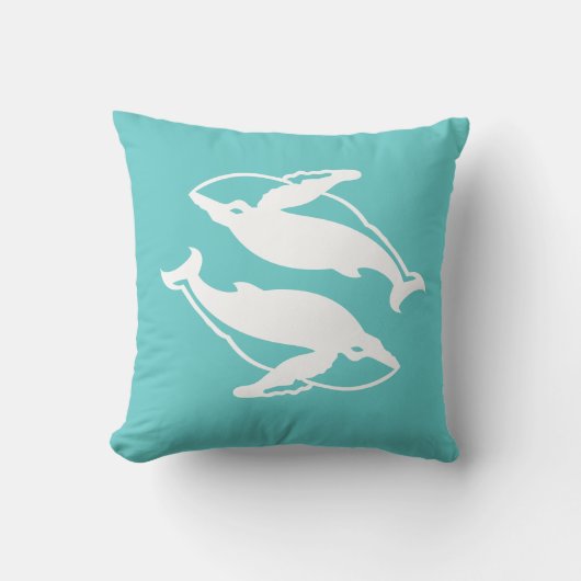 白いクジラ ティールブルーの枕 クッション (正面)