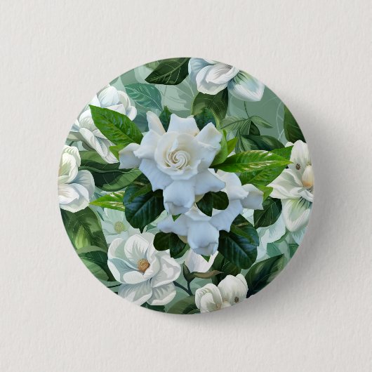 白いクチナシの花 缶バッジ (正面)