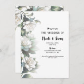 白いクチナシエレガントアの花結婚フローラ 招待状 (正面/裏面)