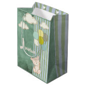 白いクマのバルーン緑のかわいいストライプ子たち ミディアムペーパーバッグ (裏面アングル)