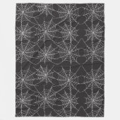 白いクモの巣を持つハロウィーンブラック フリースブランケット (正面)