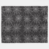 白いクモの巣を持つハロウィーンブラック フリースブランケット (正面(横))