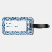 白いクラシックかぎ編みレース模様の青 ラゲッジタグ (裏面横)
