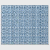 白いクラシックかぎ編みレース模様の青 ラッピングペーパー (フラット)