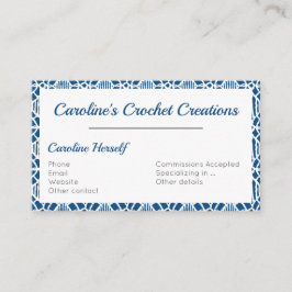 白いクラシックかぎ編みレース模様の青 名刺