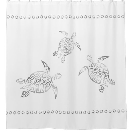 白いクラシックな銀製のウミガメ シャワーカーテン (正面)
