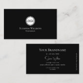 白いクラシック丸とロゴの付いた無地の黒 名刺 (正面/裏面)