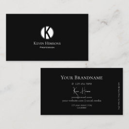 白いクラシック円とモノグラムを持つ無地の黒 名刺