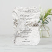 白いクリスタルダイヤモンドのウェディングドレス 結婚式 招待状 (スタンド正面)