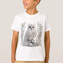 白いクリスタルパールのフクロウ Tシャツ