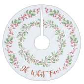 白いクリスマスにホリーとアイビーレッド ブラッシュドポリエステルツリースカート (正面)