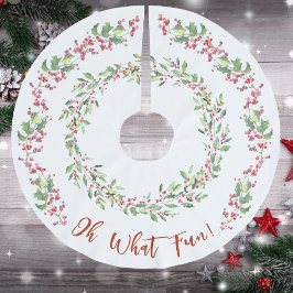 白いクリスマスにホリーとアイビーレッド ブラッシュドポリエステルツリースカート