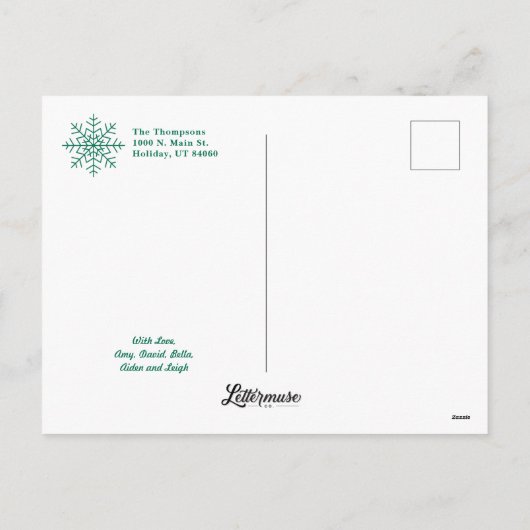 白いクリスマスのはがきを夢見るテンプレート シーズンポストカード (裏面)