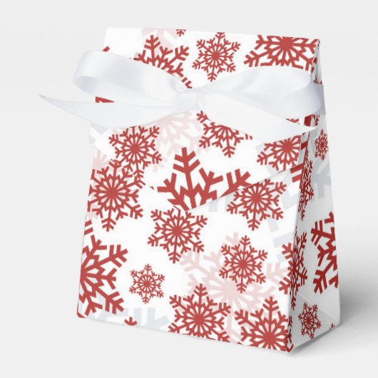 白いクリスマスのエレガントな赤い雪の結晶のパターン フェイバーボックス (正面サイド)