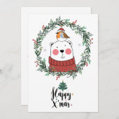 白いクリスマスのクマとサンタの鳥 シーズンカード (正面/裏面)