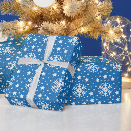 白いクリスマスの休日の雪の結晶と青 ラッピングペーパー