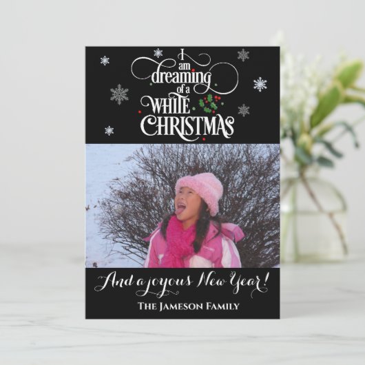 白いクリスマスの写真の休日の夢を見る シーズンカード (スタンド正面)