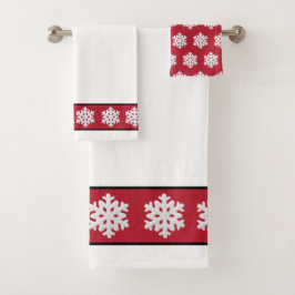 白いクリスマスの冬の雪が赤に バスタオルセット