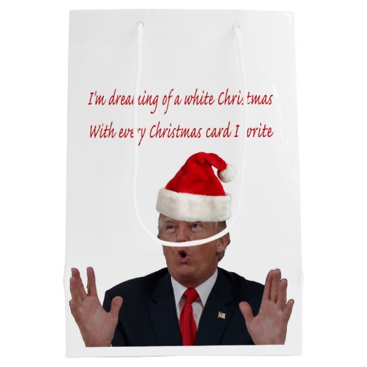 白いクリスマスの夢を見るトランプ ミディアムペーパーバッグ (裏面)