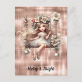 白いクリスマスの妖精メリーと明るい シーズンポストカード (正面)
