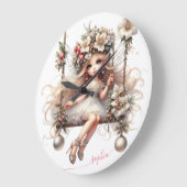 白いクリスマスの妖精 ラージ壁時計 (傾斜)