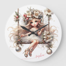 白いクリスマスの妖精 ラージ壁時計