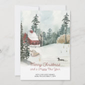 白いクリスマスの水彩冬の風景 シーズンカード (正面)