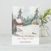 白いクリスマスの水彩冬の風景 シーズンカード (スタンド正面)