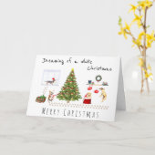 白いクリスマスの泥だらけのいけな犬の夢を見る カード (黄色い花)